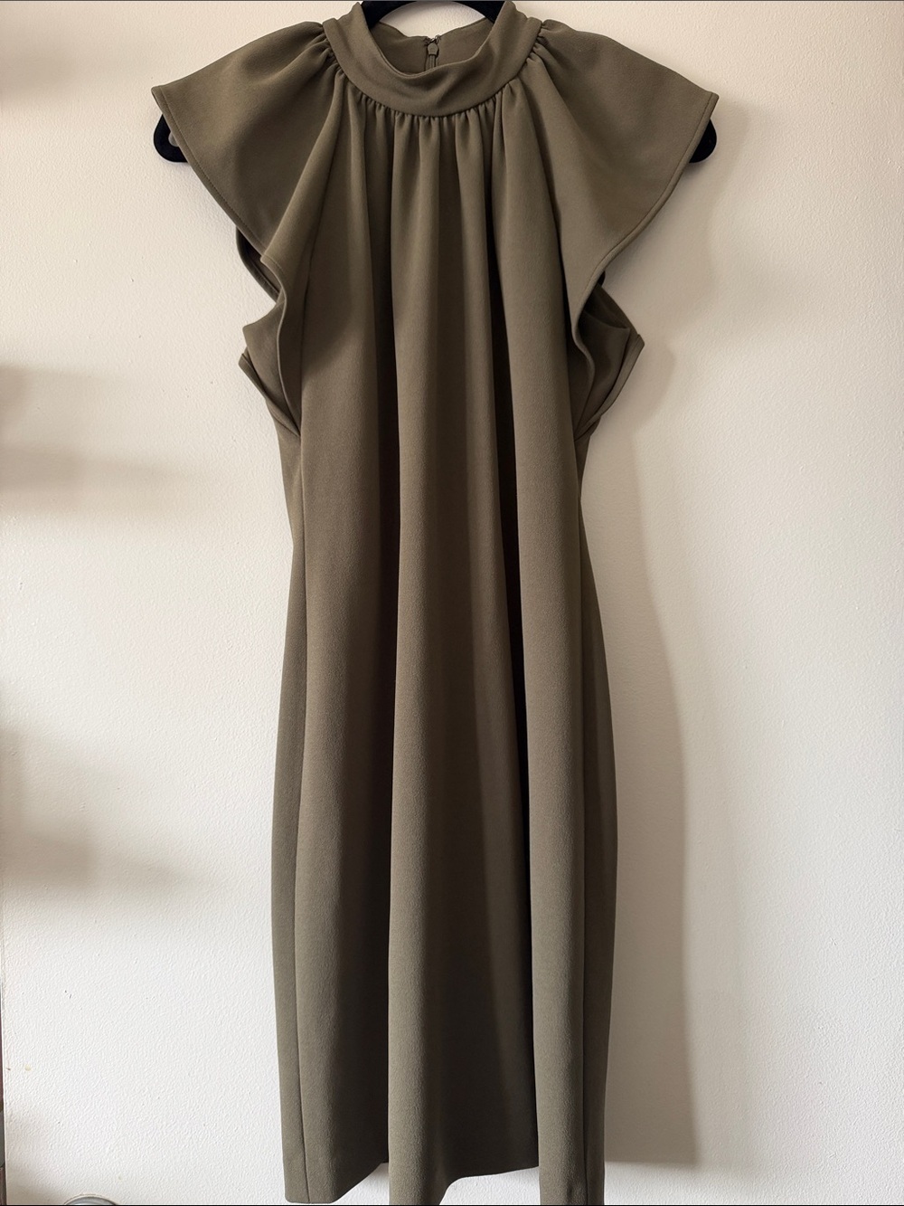 Calvin Klein|Chic Elegant Sleeveless Olive High-Neck Flutter Dress|Size 4|EUC - Picture 1 of 11